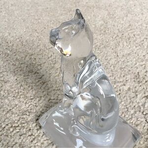 Vintage Cristal d'Arques Lead Crystal Sitting Cat Figurine on Frosted Base 5”